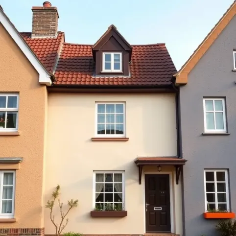 Brązowy dach białe okna jaka elewacja